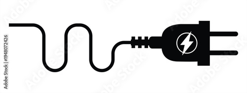 Electric plug icon on a white background. Electric cable or wire. Electric power. Vector illustration