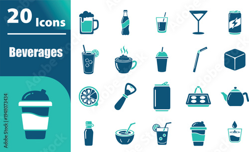 Collection of various drink icons.