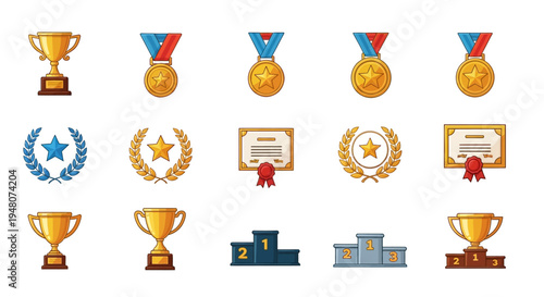 Collection of Trophies and Medals Icons.