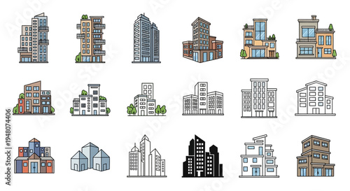 Collection of Various Building Illustrations and Sketches.