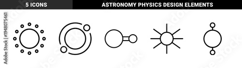 Astronomy and science line icon set. Vector pictograms of planets, orbits, solar systems, celestial bodies, and sun, thin outline illustration.