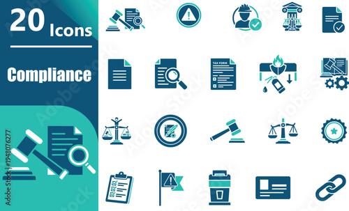 Compliance icons set for business regulations.