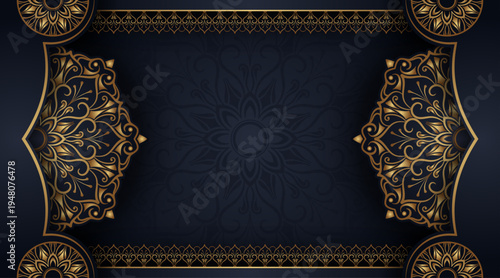 Luxury Background with Golden Ornamental Border and Mandala Decoration