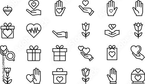 Collection of valentine's day and love themed icons