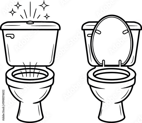 Toilet with and without lid up clean and ready to use