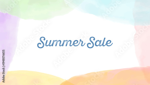 水彩タッチのカラフルなフレーム　ベクターイラスト　手描き　テンプレート　16:9　春　夏　さわやか　透明感