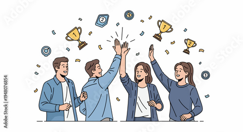 Teamwork, Achievement, Success, Triumph, and Camaraderie in a Vibrant Digital Illustration