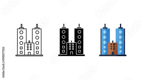 three apartment buildings with balconies and windows flat design vector illustration