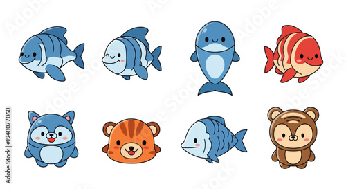 Cartoon fish and animal collection