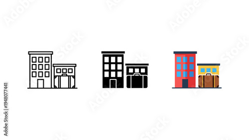 three modern apartment buildings flat design vector illustration