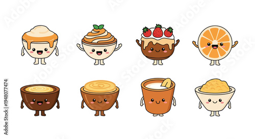 Cartoon food characters on white background