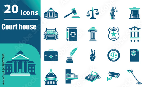 Court house icons and symbols.
