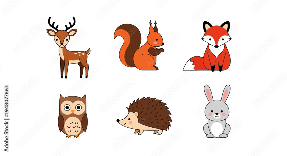Fototapeta premium Cartoon forest animal set isolated