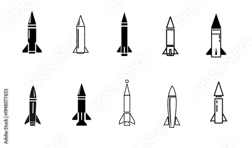 set of rocket ship icons in black and white