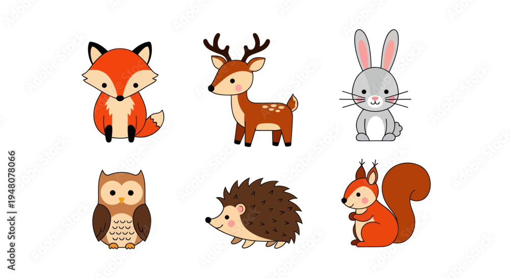 Fototapeta premium Cartoon forest animals illustration