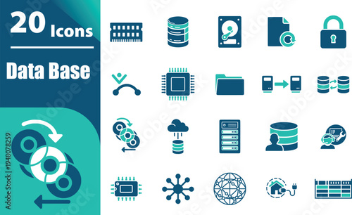 Database icons set for technology.