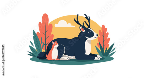 Deer Lying Down in Nature Scene.
