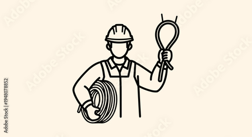 Electrician Working with Electrical Cable.