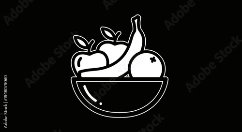 Simple Line Drawing of Fruit Bowl 1.