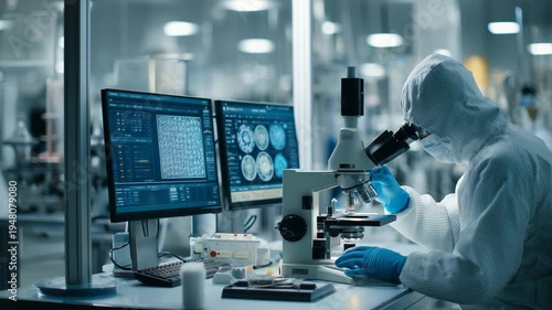 日本人のシニア研究者が作業台でデータ画面を確認しながら操作を行う