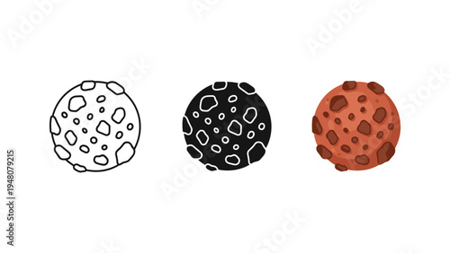 three stylized virus particles cross section flat design vector illustration