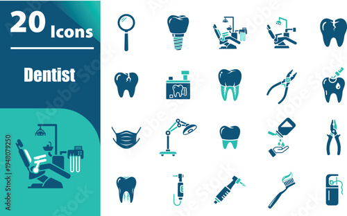 Dentist icons and dental tools.