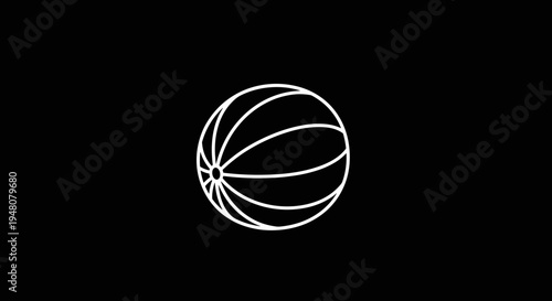 Simple White Basketball on Black Background.