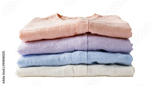 Obraz na płótnie Isolated stack of neatly folded soft casual shirts in delicate pastel colors and