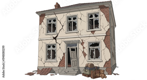 Damaged old house structure.