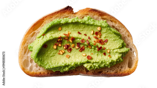 Obraz na płótnie Isolated Slice of toasted sourdough bread with vibrant green avocado spread and