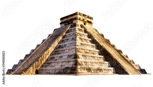 Schilderij op canvas Isolated ancient Mayan pyramid El Castillo at Chichen Itza, iconic historic pre-