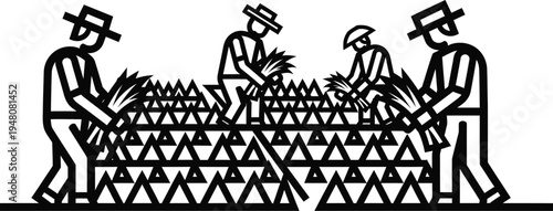 farmers planting trees in a field