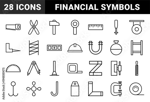 Business and finance icon set. Vector pictograms of growth chart, wallet, safe, handshake, clock, calculator, bag, and bank, black silhouette illustration.