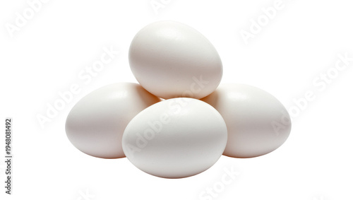 Foto Isolated fresh raw white chicken eggs stacked in a pile, healthy farm produce in