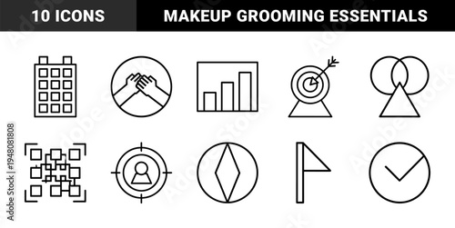Cosmetic and beauty line icon set. Vector pictograms of lipstick, perfume, mirror, lotion, scissors, and brush, thin outline illustration.