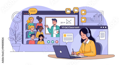 Online Classroom: Students Learn Remotely from Teacher via Laptop