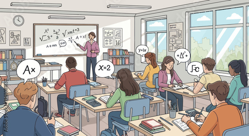 Math Class: Teacher Explains Equations to Students in Classroom