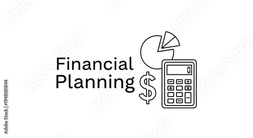Financial planning icon set with calculator, pie chart and dollar sign