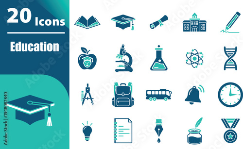 Education icons on white background.