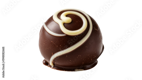 Obraz na plátne Isolated gourmet dark chocolate truffle with elegant white and light yellow swirl decoration