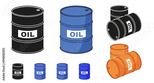 Oil Barrels - A Collection of Black, Blue, and Orange Containers.
