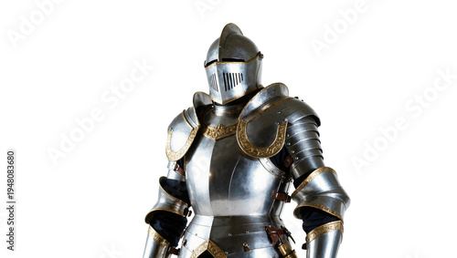Photos Isolated elegant polished medieval knight armor, historical steel suit for prote