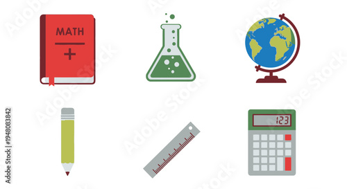 School education learning objects icons set.