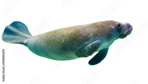 Canvastavla Isolated beautiful majestic manatee swimming underwater, a large marine herbivor