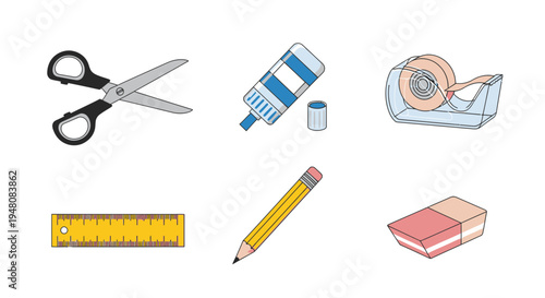 School supplies on a table top 5.