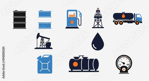 Oil and Gas Industry Icons - Petroleum Production and Transportation.