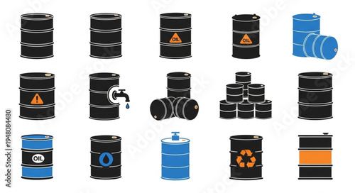 Collection of Oil and Chemical Barrels in Various Designs.