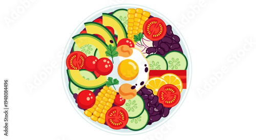 Colorful Fresh Vegetables and Fruits Arrangement.