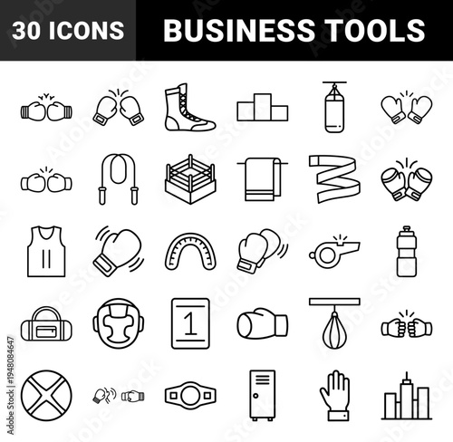 Business and productivity icon set. Vector pictograms of lightbulb, calendar, checklist, target, briefcase, trophy, and gear, thin outline illustration.