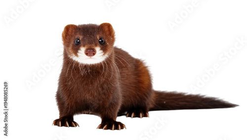 Photos Isolated cute brown mink animal looking directly at camera, full body portrait s